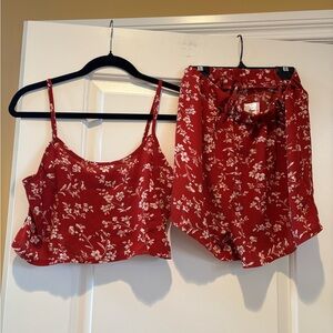 Red Floral Polyester Outfit